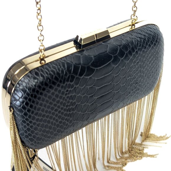 BCBG MAX AZRIA Croc Print Gold Fringes Evening Purse - NEW NWT - Picture 15 of 16